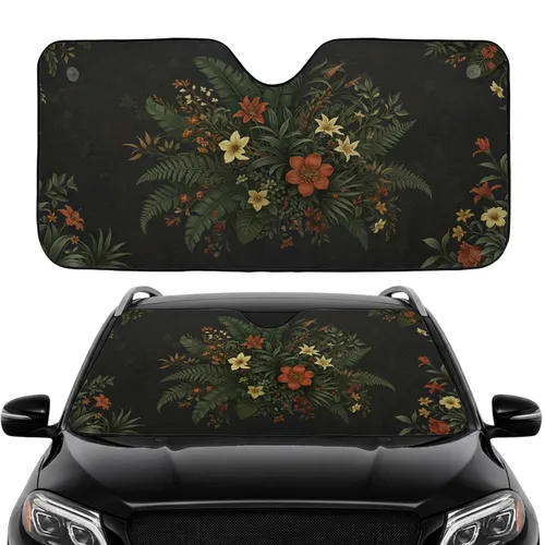 Shadowy Forest Undergrowth Botanical Flowers - Car Interior Upgrade Car Sunshade