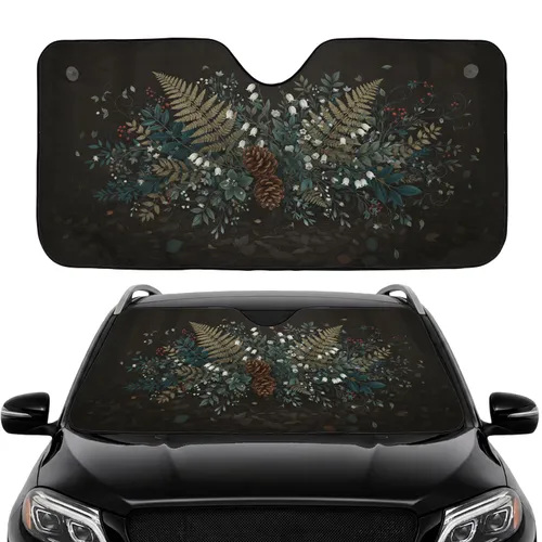 Fern Fronds Pine Cones Botanical Forest Flora - Car Interior Upgrade Road Trip Gift Car Sunshade