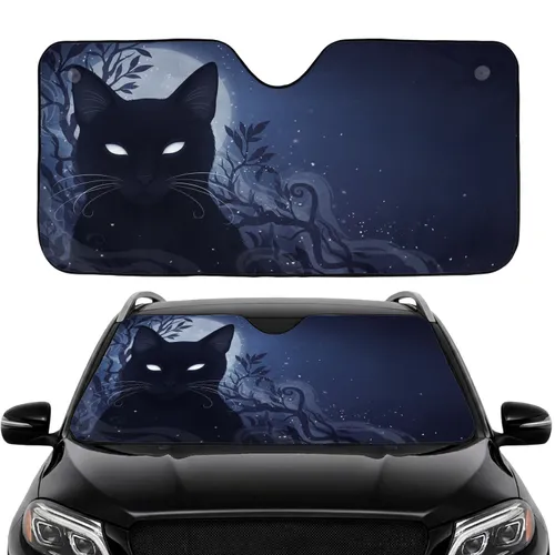 Black Cat Moonlit Foliage Twilight - Car Interior Upgrade for Cat Lovers Car Sunshade
