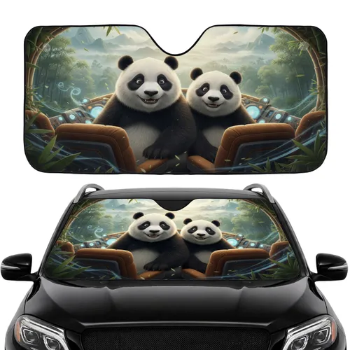Pandas Grand Adventure - Road Trip Gift for Panda Lovers Car Sunshade