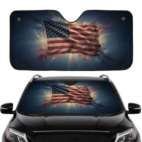 Weathered American Flag Soaring Eagles - Independence Day Car Interior Upgrade for Veterans Car Sunshade