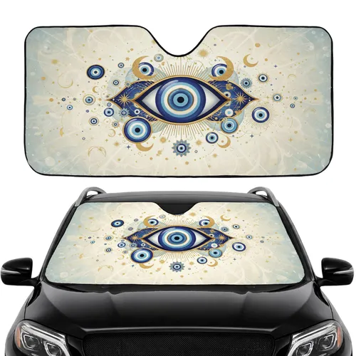 Nazar Evil Eye Mystic Stars Gold Moon - Car Interior Upgrade Road Trip Gift Car Sunshade