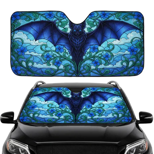 Expansive Winged Stained Glass Bat Art Nouveau Vines Flowers - Car Interior Upgrade Car Sunshade