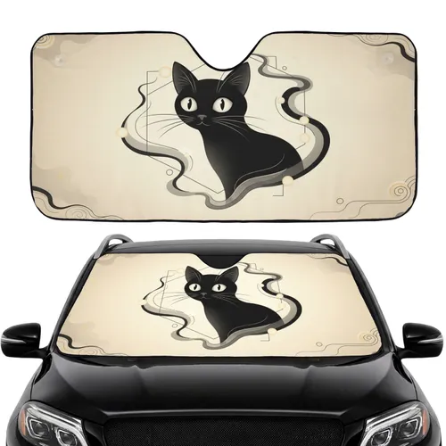 Elegant Black Cat Peeking Mist Orbs Cream Background - Car Interior Upgrade Cat Lover Gift Car Sunshade