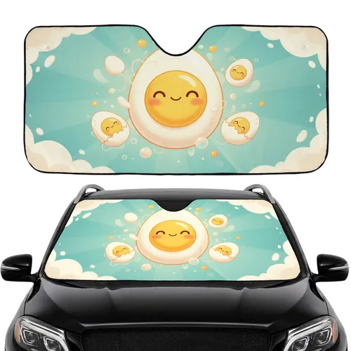 Smiling Hard-Boiled Eggs Breakfast Clouds Car Interior Upgrade Car Sunshade
