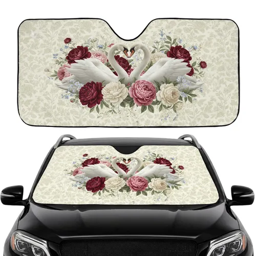 Elegant White Swans Heart Peonies Antique Roses Botanical Tapestry Car Interior Upgrade Car Sunshade