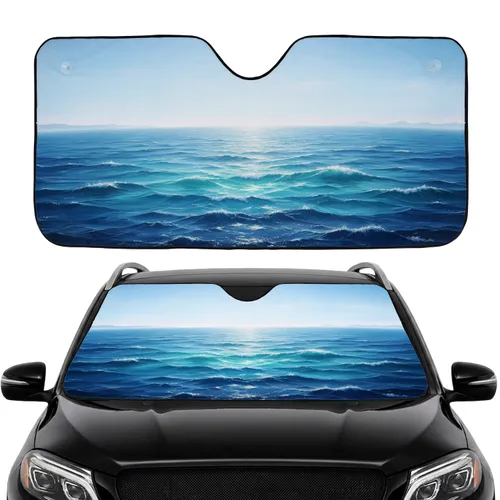 Deep Blue Ocean Waves Horizon Sky Sunlight - Car Interior Upgrade Car Sunshade