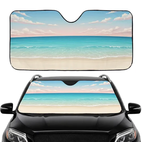 Tropical Beach Aqua Ocean Waves Sandy Shore Dawn Dusk Sky - Car Interior Upgrade Car Sunshade