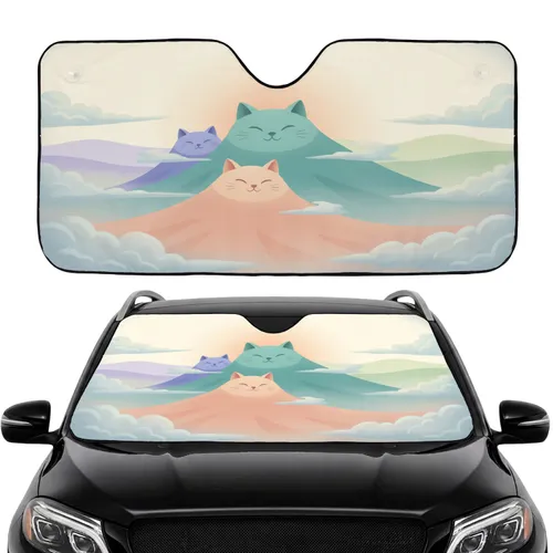 Serene Cat Mountains Peach Orange Teal Violet - Car Interior Upgrade Cat Lover Gift Car Sunshade