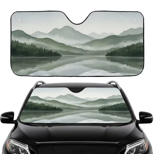 Misty Mountain Range Tree-covered Foothills Glassy Water Reflection Car Interior Upgrade Car Sunshade