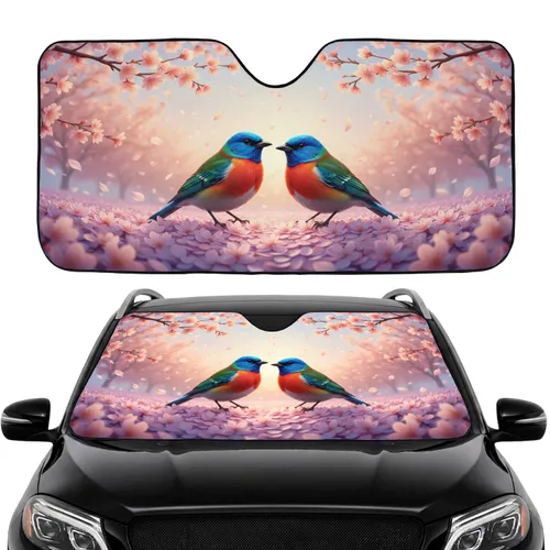 Passerine Birds Cherry Blossom Flower Petals Spring Garden Dawn Dusk Glow Road Trip Essentials Car Sunshade