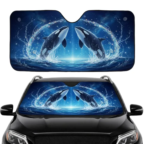 Breaching Orcas Starry Ocean Cosmic Night - Car Interior Road Trip Accessory Car Sunshade