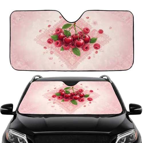 Red Cherry Raspberry Diamond Lattice Filigree Hearts - Road Trip Travel Essentials Car Sunshade
