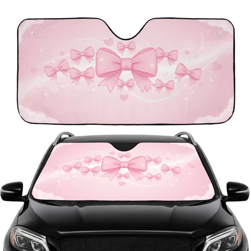 Richly Rendered Pastel Pink Kawaii Bows Delicate Hearts Car Interior Upgrade Car Sunshade