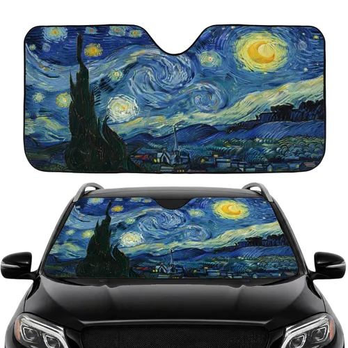Cypress Tree Swirling Night Sky Village - Road Trip Gift Car Sunshade