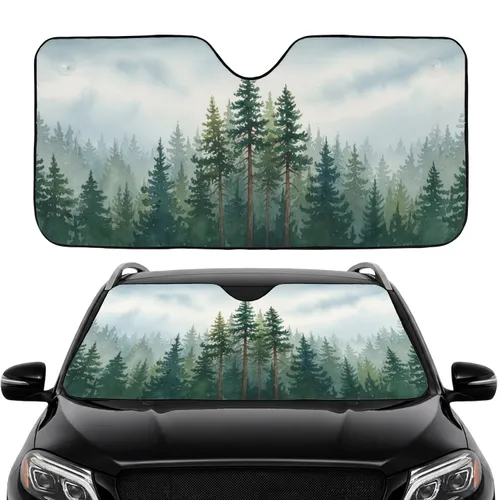 Dense Misty Evergreen Pine Fir Forest - Car Interior Upgrade for Road Trips Car Sunshade