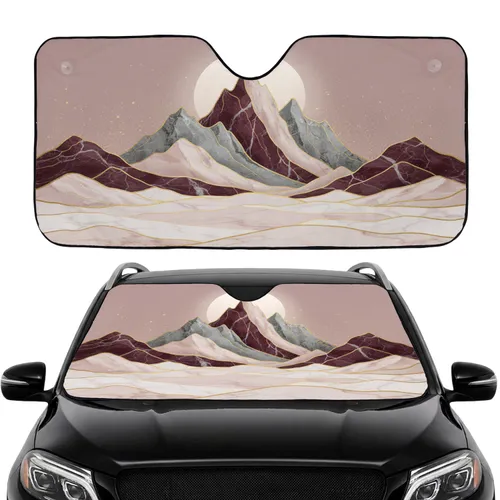 Mountain Peaks Gold Leaf Sun Moon Marble Plains - Car Interior Upgrade Car Sunshade