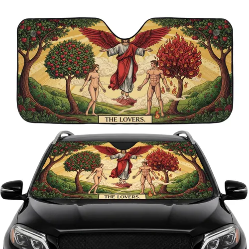 Archangel Raphael The Lovers Tarot Sun VI Car Interior Upgrade for Tarot Card Enthusiast Car Sunshade