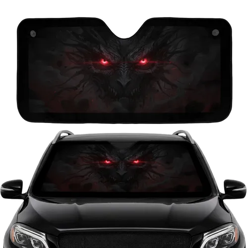Fierce Glowing Red Eyes Shadowy Predator Primal Face - Powerful Car Interior Upgrade Travel Accessory Car Sunshade