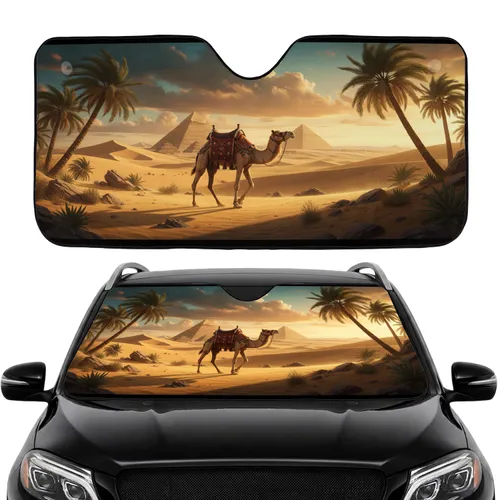 Dromedary Camel Golden Desert Dunes Giza Pyramids Palm Trees - Travel Essentials Gift Car Sunshade