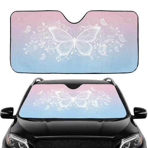 White Butterfly Open Wings Swirling Flora Vine Smaller Butterflies Car Interior Upgrade Car Sunshade