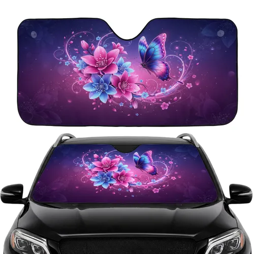 Iridescent Butterfly Fantasy Flowers - Car Interior Upgrade Car Sunshade