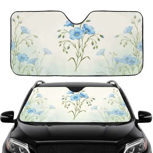 Vibrant Blue Flax Flowers with Green Stems Car Interior Upgrade Car Sunshade