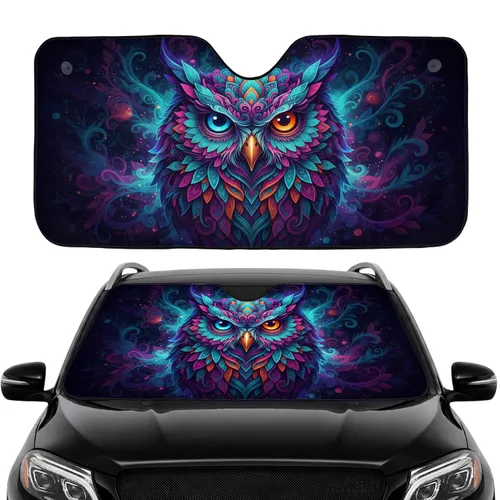 Mandala Feather Owl Head Cosmic Night Sky - Travel Essentials Road Trip Gift Car Sunshade