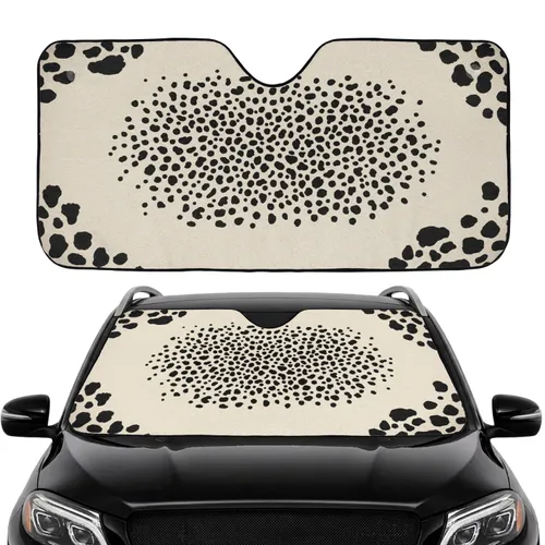 Cream Black Beige Charcoal Gray Textured Dalmatian Cow Hide - Car Interior Upgrade Car Sunshade