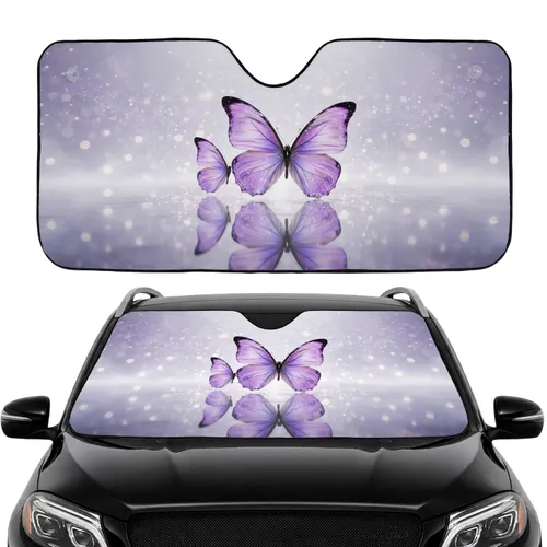 Dreamlike Iridescent Purple Butterflies Reflective Ground Glowing Bokeh - Car Interior Upgrade Car Sunshade