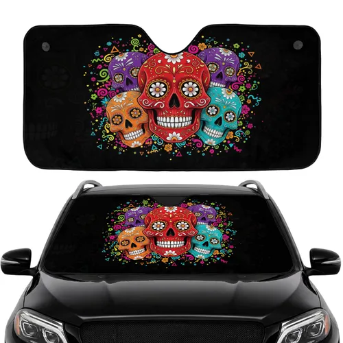 Sugar Skulls Floral Day of the Dead Celebration Car Interior Upgrade Car Sunshade