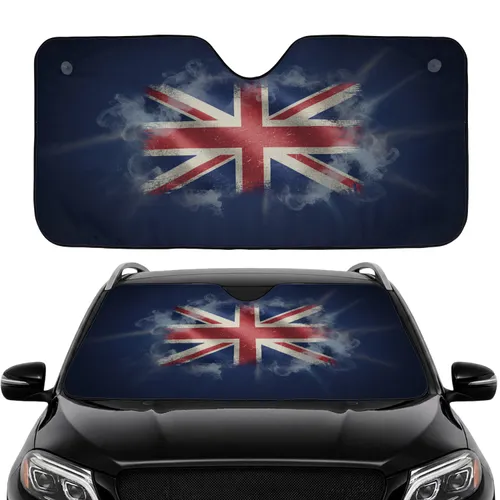 Distressed Union Jack Flag with Frayed Edges & Swirling Fog - Car Interior Upgrade Car Sunshade