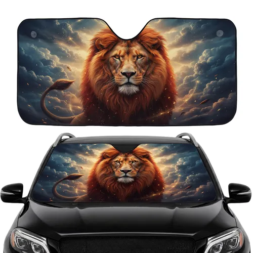 Powerful Male Lion Fiery Mane Storm Clouds - Road Trip Car Interior Upgrade Car Sunshade