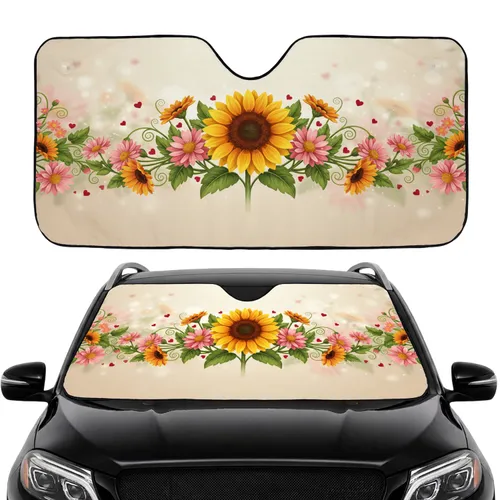 Sunflower Daisy Floral Meadow Hearts - Road Trip Car Upgrade Gift Car Sunshade