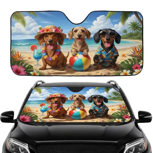 Driving Dachshunds Tropical Beach Road Trip Travel Essentials Dog Lover Gift Car Sunshade