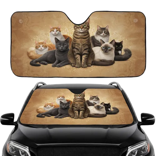 Tabby Siamese Shorthair Cats Mandala - Car Interior Upgrade Cat Lover Gift Car Sunshade
