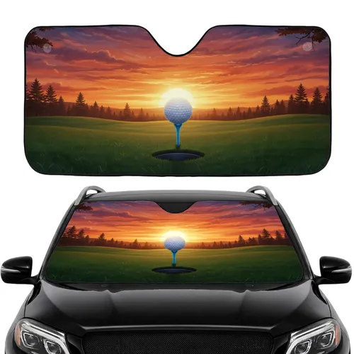 Golf Ball Tee Golf Course Sunset Sky - Car Interior Upgrade Car Sunshade