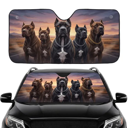 Powerful Cane Corso Dogs Highway Adventure - Road Trip Gift for Mastiff Owners Car Sunshade
