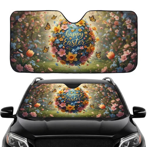 Easter Egg Spring Flowers Butterflies - Easter Holiday Road Trip Gift for Drivers Car Sunshade