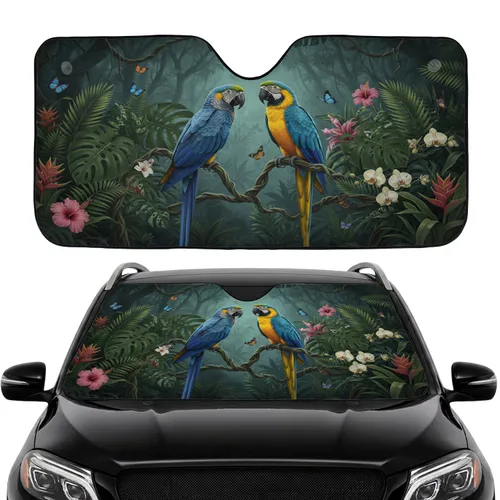 Tropical Parrots Jungle Canopy - Road Trip Gift for Parrot Lover Car Sunshade