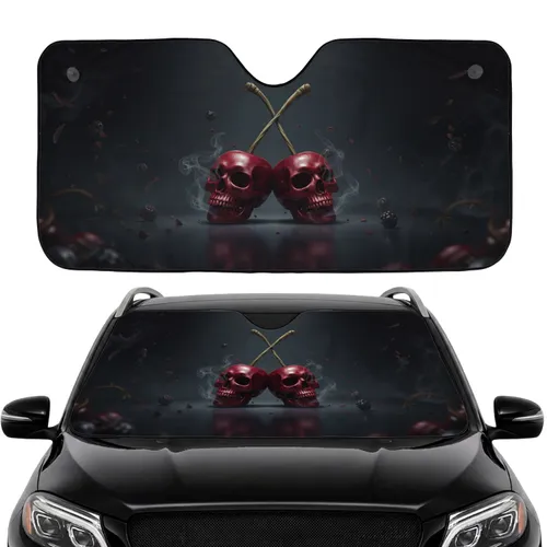Skull Cherries Dark Mist - Car Interior Upgrade Road Trip Gift Car Sunshade