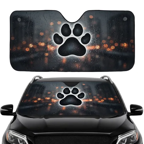 Deep Black Paw Print Rain Bokeh City Night - Cinematic Urban Car Interior Upgrade Car Sunshade