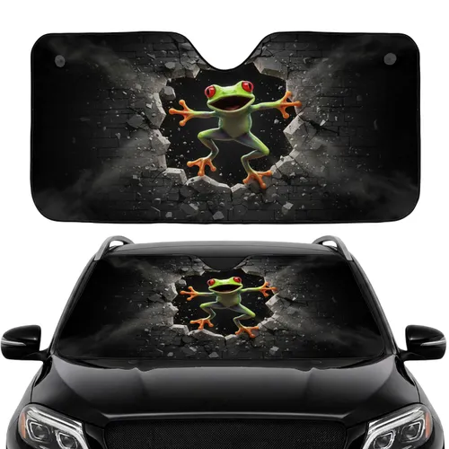 Red Eye Frog Crushing Stone Wall - Car Interior Upgrade for Frog Fan Car Sunshade