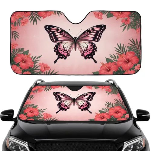 Large Butterfly Tropical Hibiscus Road Trip Gift Car Sunshade