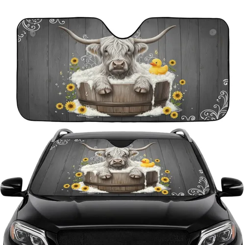 Shaggy Highland Cow Bathtub Duck - Road Trip Gift for Cow Lover Car Sunshade
