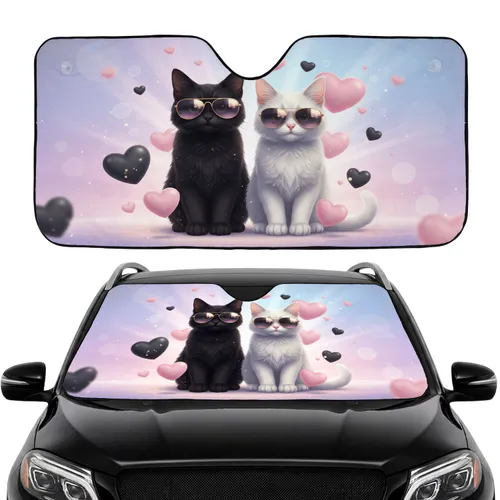 Black Cat White Cat Sunglasses Car Interior Upgrade - Cat Lover Road Trip Gift Car Sunshade