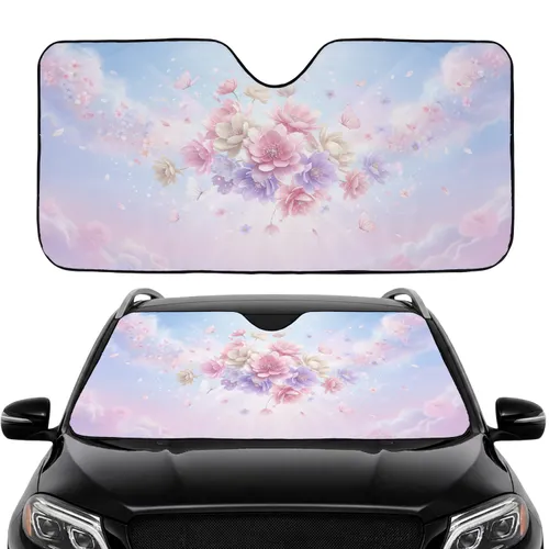 Pink Lavender Flowers White Butterflies Mist Light Clouds Car Interior Upgrade Car Sunshade