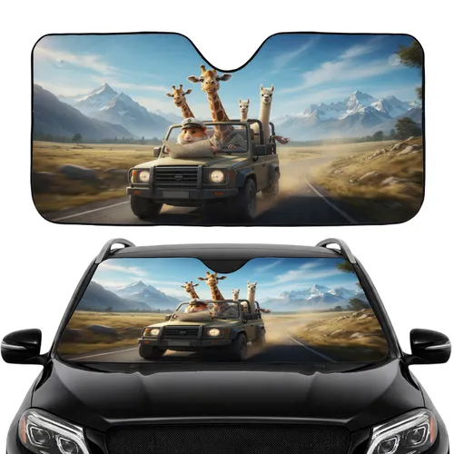 Joyful Giraffe Hamster Alpaca Driving Mountain Scenic Journey Road Trip Gift Car Sunshade