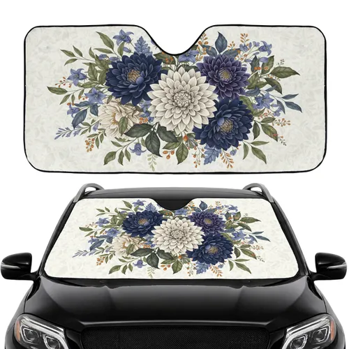 Dahlia Peony Flowers Botanical Foliage - Car Interior Upgrade Road Trip Gift Car Sunshade