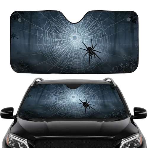 Glow White Spiderweb Dew Drop Black Spider Nocturnal Forest - Car Interior Upgrade Car Sunshade